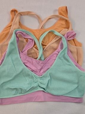 No Boundaries Ribbed Bralette Set Green, Lavender & Peach XXXL No Boundaries